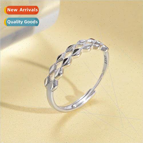 s925 silver rhombus turning flower vegan silver ring female