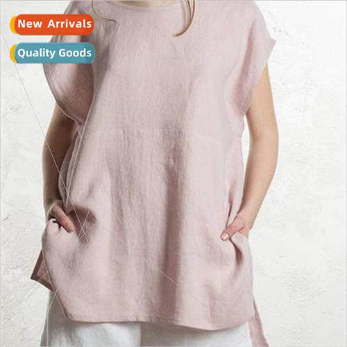 2022 Women Cotton nen Tops Front Short Back Length Bat Short