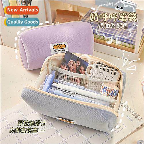 Kolu Keli corduroy pencil bag ins simple large opening cream