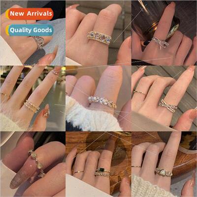 Double rows diamonds opening adjustable ring female niche fa