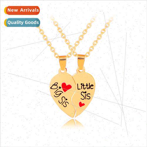 New  sters Pendant BIG LITTLE SISTER Two Petal Spliced Heart