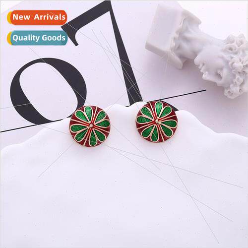 temperament design sense round button flower earrings fashio