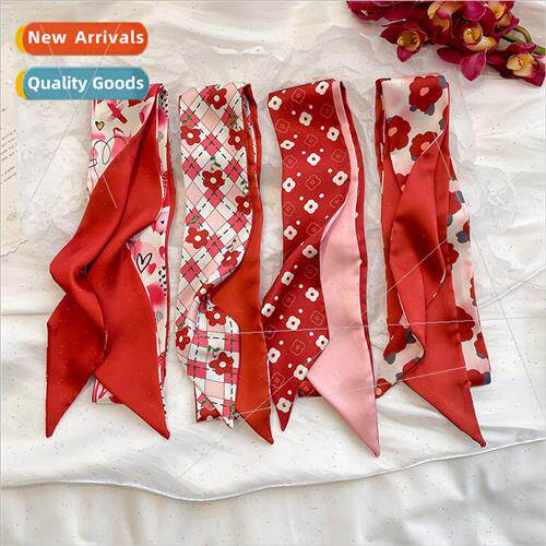 Red French tied hair spring summer thin temperament flowers