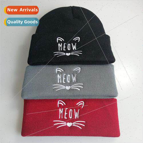 Sngth in Meow cute cat knted cap wool cap set dance hip-hop