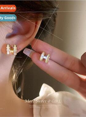 925 silver pin zirconia letter H earrings galvanized earring