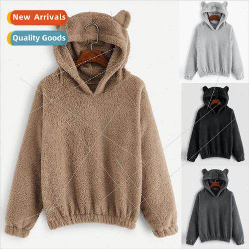 2021 fall winter new fluffy rabb ears hooded warm sweater sw