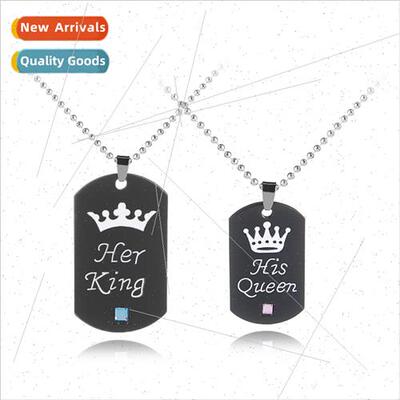 letters Her King His Queen crown couple necklace milary engr