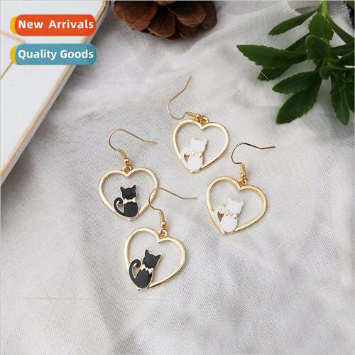 Korea fashion love hollow cat oil drop ear hook animal earri