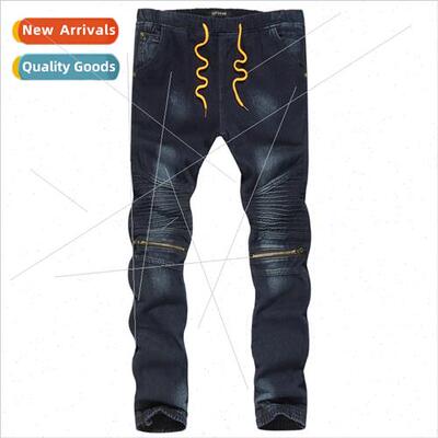 Men casual jeans 2023 winter new Slim do old zipper decorati