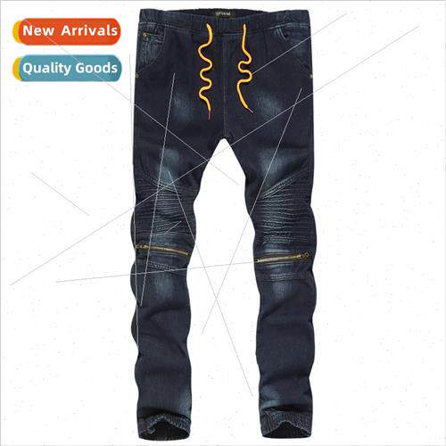 Men casual jeans 2023 winter new Slim do old zipper decorati