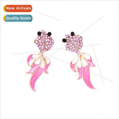 lovely senior alloy oil drop diamond goldfish earrings sweet