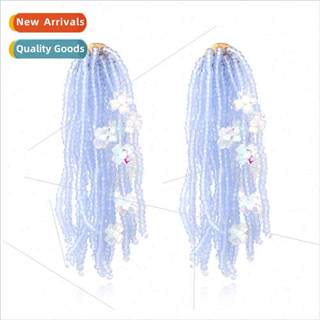 Exaggerated bohemian handmade beaded rice beads tassel earri