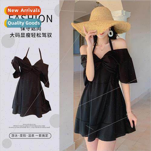 Large size swimsu female fat mm cover meat one-piece skirt c