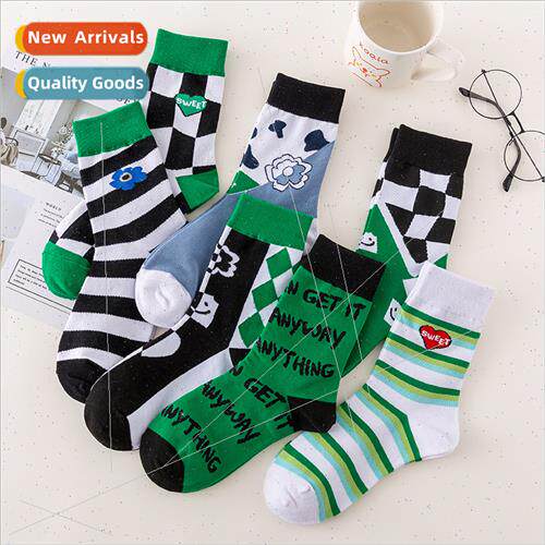 Green socks women tall sweat-absorbing men women couples  st