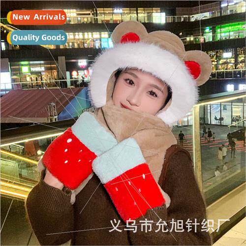 Cute fun cute bear ears hat scarf gloves all-in-one fall win