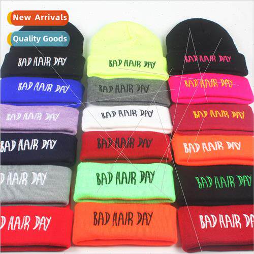 hip-hop set head cap letters Bad Hair Day knted cap Embroide