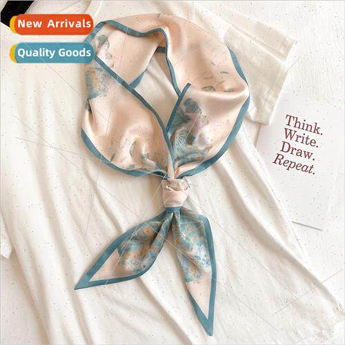 2020 new lotus printing thin narrow long silk scarf female f