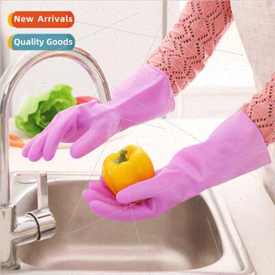 Women cleaning housework waterprodishwashing gloves rubber l