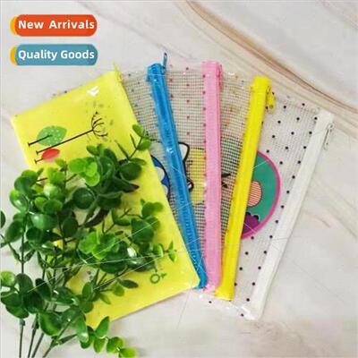 Transparent Grid Bags Cartoon Zipper Bags PVC Zipper File Ba