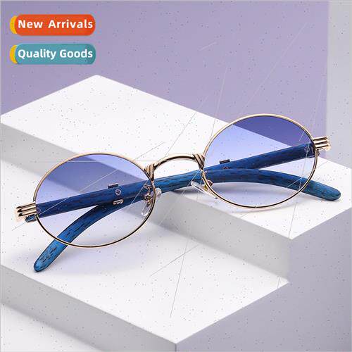 2021 new retro imation wood grain sunglasses small round fra