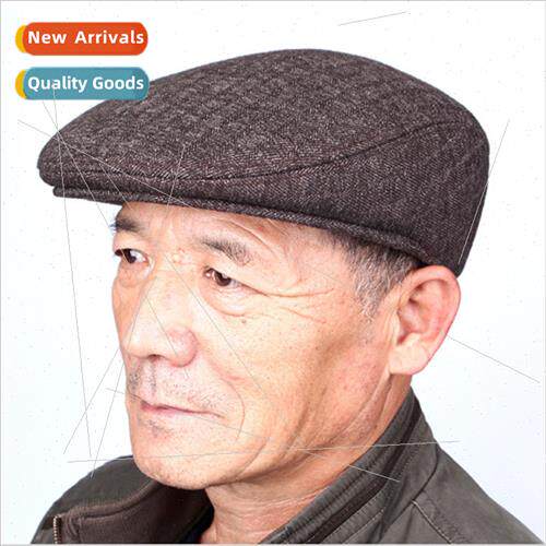 Tweed ward cap men winter dad duck tongue hat middle-aged ha