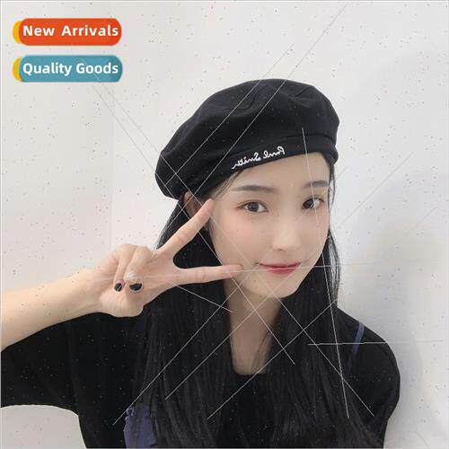 Japanese black letters embroidered beret female summer thin
