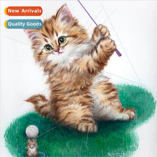 DIY diamond painting new cat playing golf full round diamond