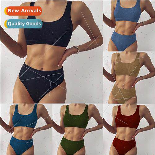 2022 New Swimwear Solid Multicolor Small Pted Stripe U Neck