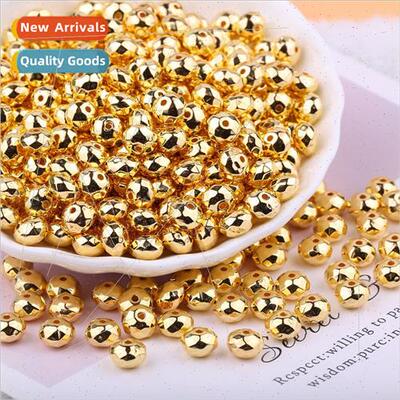 Handmade beads diy material electroplating gold flat beads w