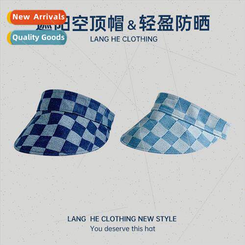 Checkerboard plaid cowboy hollow top sun hat summer leisure