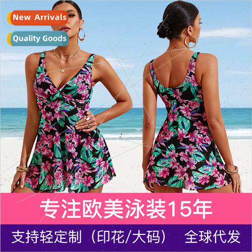 Europe large size swimsu female new lace hollow v-neck no st