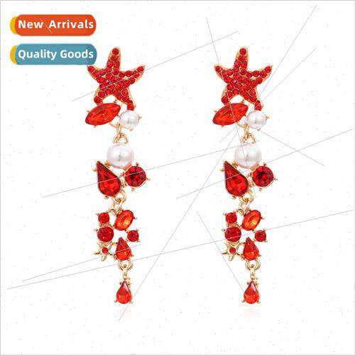 Exaggerated long diamond starfish earrings fashion atmospher