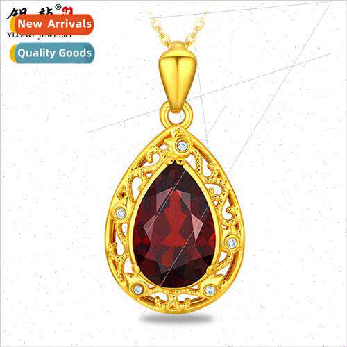 Gold necklace female gold garnet lockbone set chain new wedd