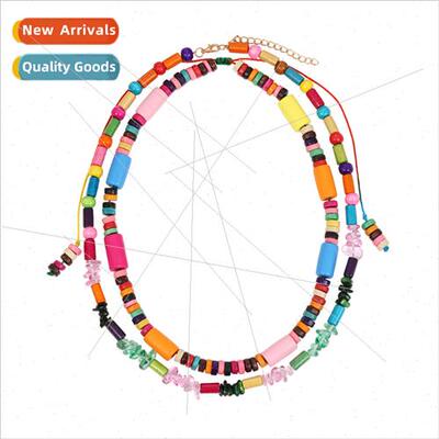 Exaggerated ethnic double wooden beads necklace atmospheric