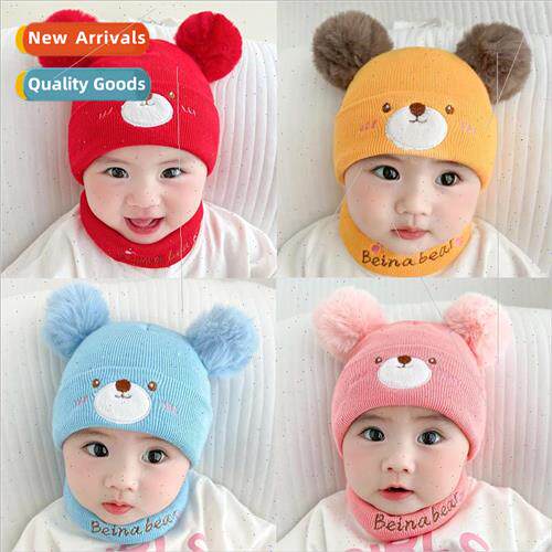 Cartoon bear baby hat cute baby double ball cotton jacket ca