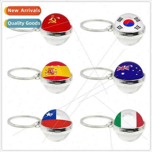 World Flags Keychain Soviet Union Korea Double ded Glass Bal