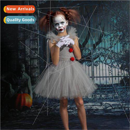 Scary Clown Girl Halloween Costume wh Accessories Gray Child