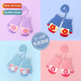 winter cute knted Children flowers gloves cartoon half flip