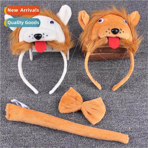 Children adult lion animal plush headbtail headbtie set lion