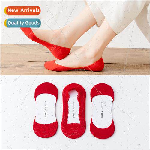 Big red wedding socks women summer thin cotton bottom shallo