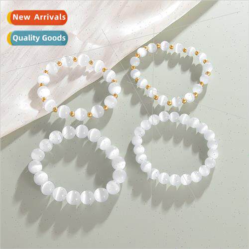new round white cat eye stone elastic beads strings适用child