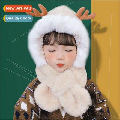Mixed spinning winter cartoon antlers scarf all-in-one boys