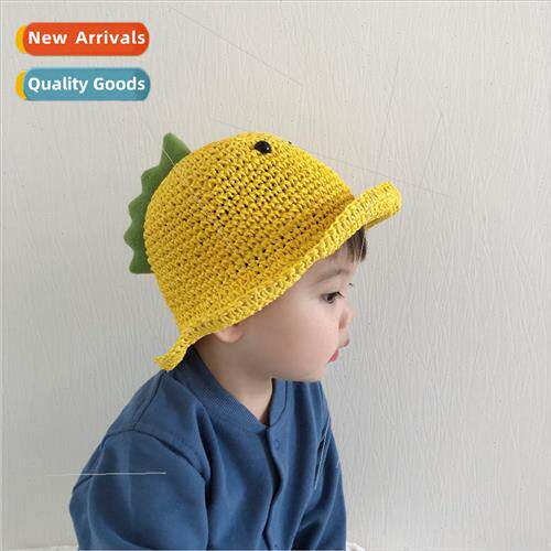 Cartoon small dinosaur straw hat animal giraffe summer sunsc