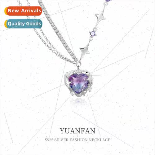 925 silver gradient love heart necklace female niche cold wi