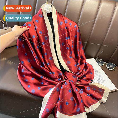 Summer sunscreen red small flowers silk scarf female printin