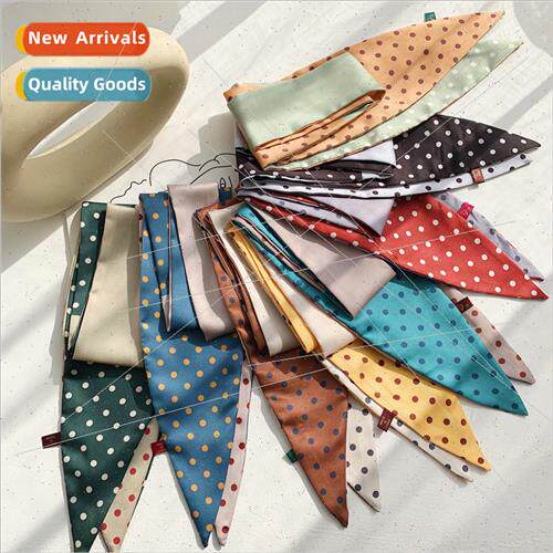 Small polka dots twill pointed fluttering Korea silk scarf w