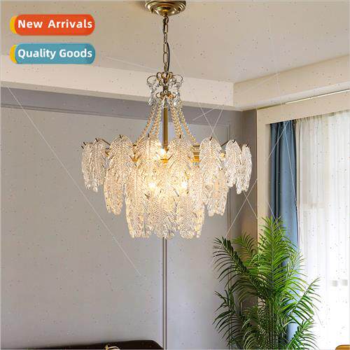 ving room chandelier French creative retro pearl feather gla