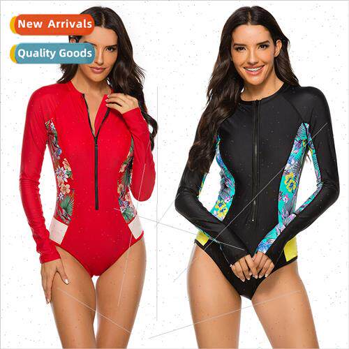 New surfwear swimsu long-sleeved one-piece zipper swimsu wom