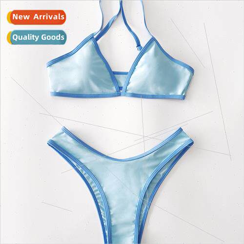 2023 New Swimsu Europe Solid Color Deep V Sexy Bikini Ladies