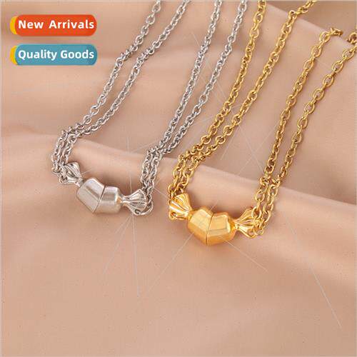 New alloy candy magnet stainless steel chain couple necklace